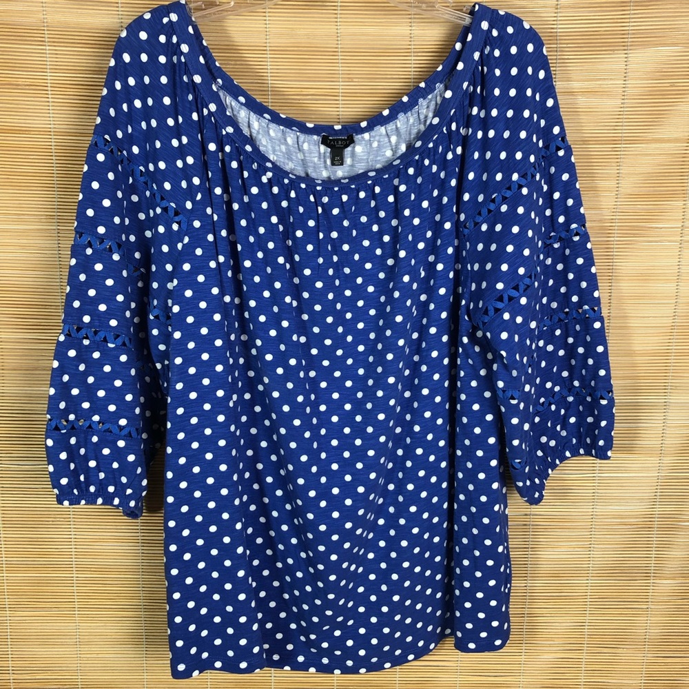 Talbots blue polka dot pheasant top 2X